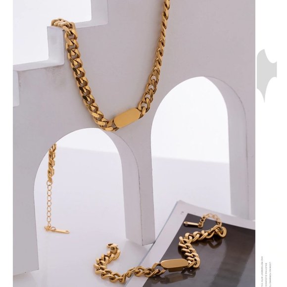 New 18K Gold Plated Chunky Link Chain Necklace 9b - Picture 4 of 6